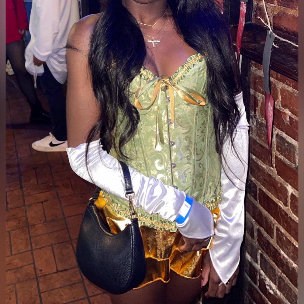 Tiana Costume (green corset, gold skirt, & white fingerless gloves)